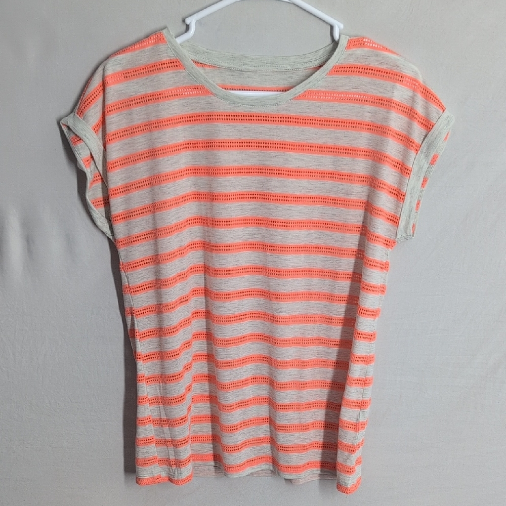 NWOT Striped Coral and Gray Women's Top Vivance From Lascana